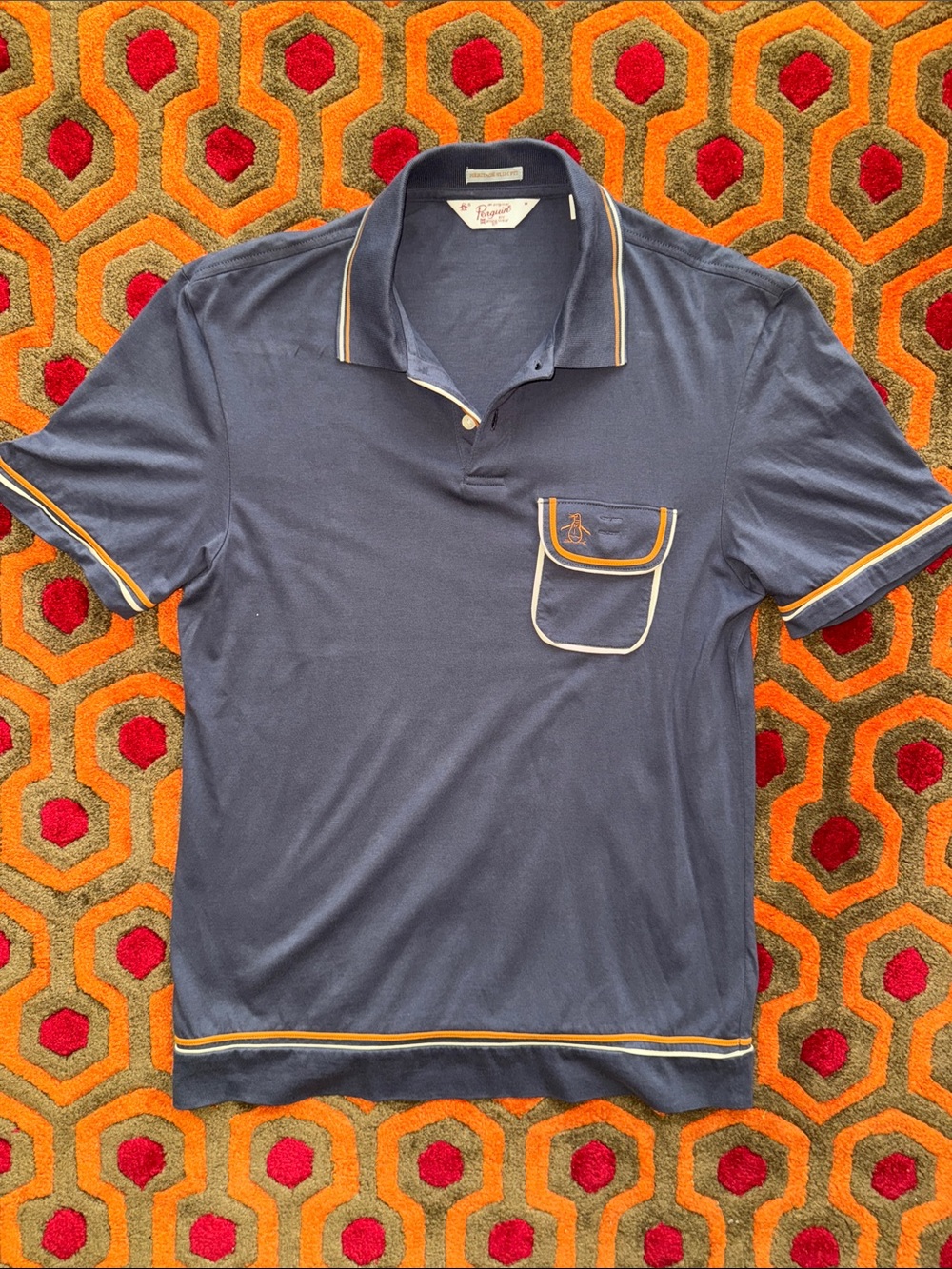 MAKE OFFER! Original Penguin Gray/Blue Polo Pocket Flap Munsingwear Med.